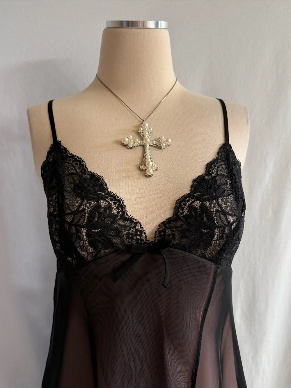 Y2K Sheer Pink & Black Slip Dress Set
